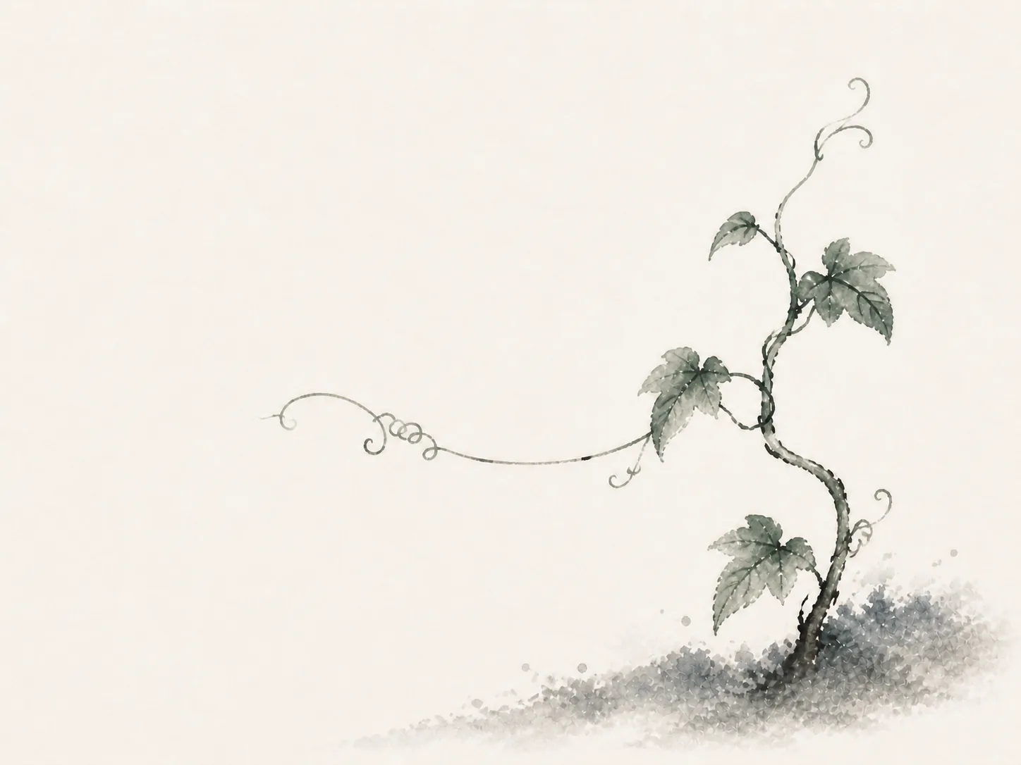 Ink-wash climbing vine with leaves, representing the Yin Wood (Yi) Day Master, The Weaver