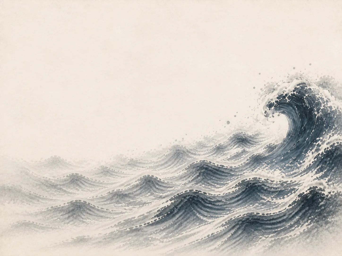 Ink-wash rolling ocean wave, representing the Yang Water (Ren) Day Master, The Voyager